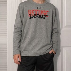 Under Armour Gray Loose HeatGear Long Sleeve Tee with Red Logo Accent